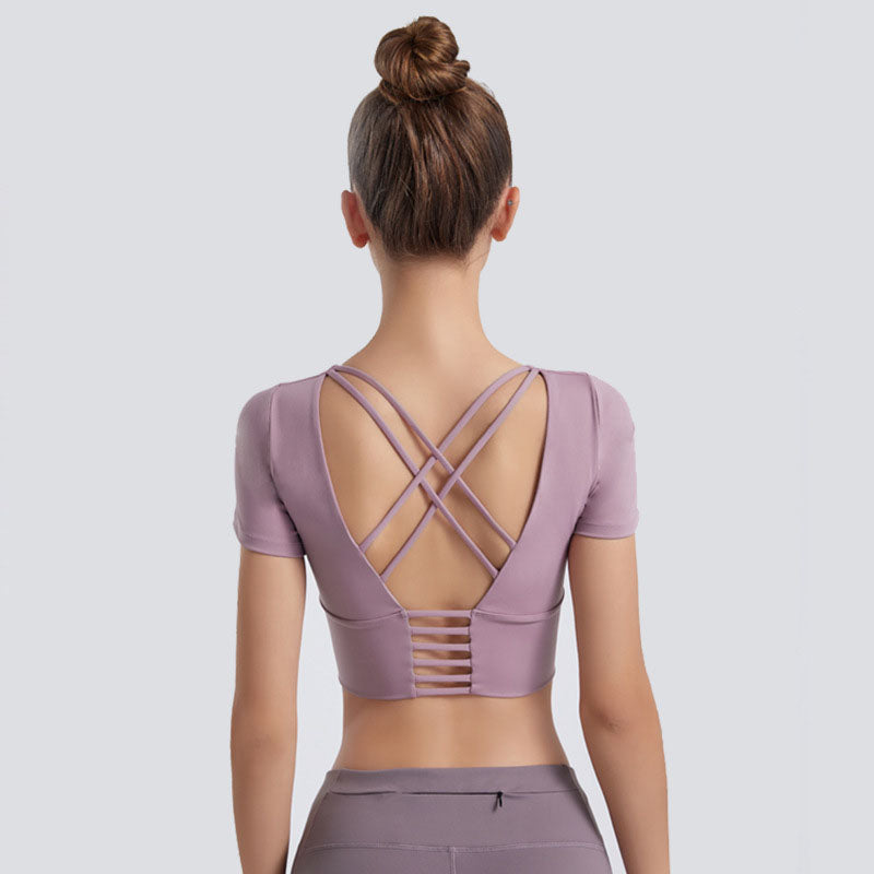 cross back midriff short sleeve