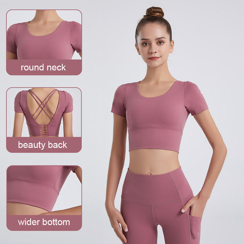 cross back midriff short sleeve