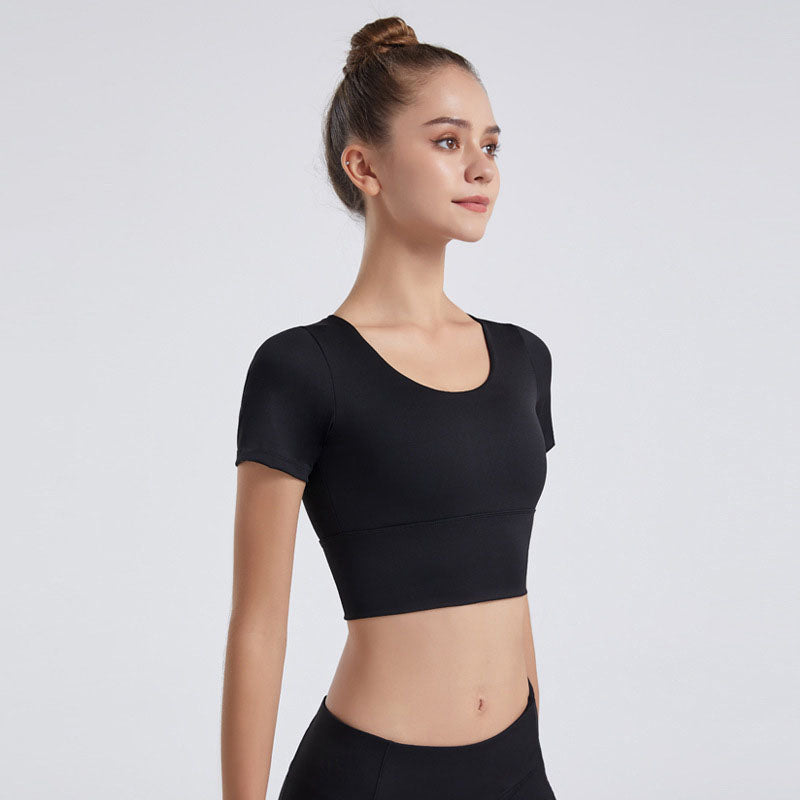 cross back midriff short sleeve