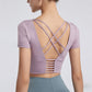 cross back midriff short sleeve