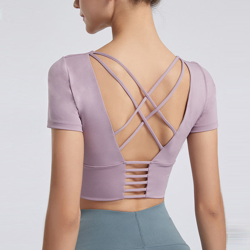 cross back midriff short sleeve