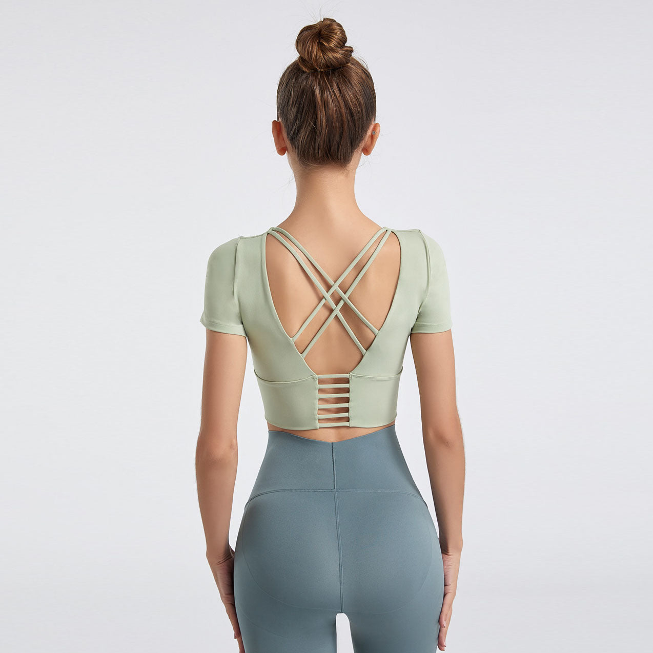 cross back midriff short sleeve