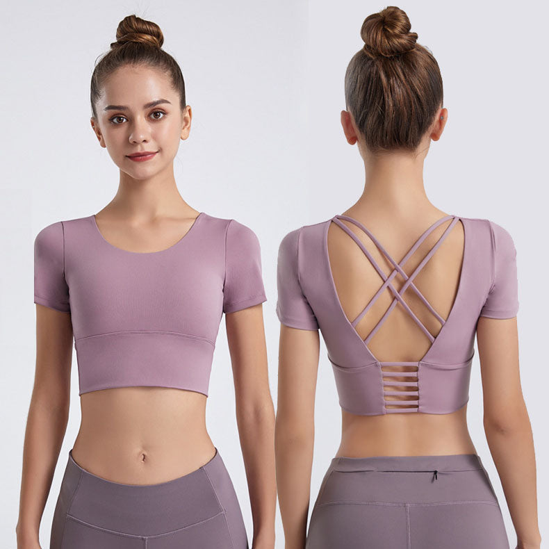 cross back midriff short sleeve