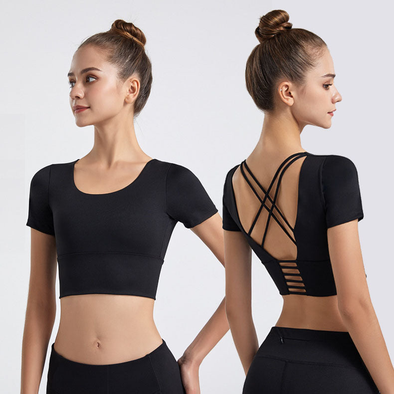 cross back midriff short sleeve